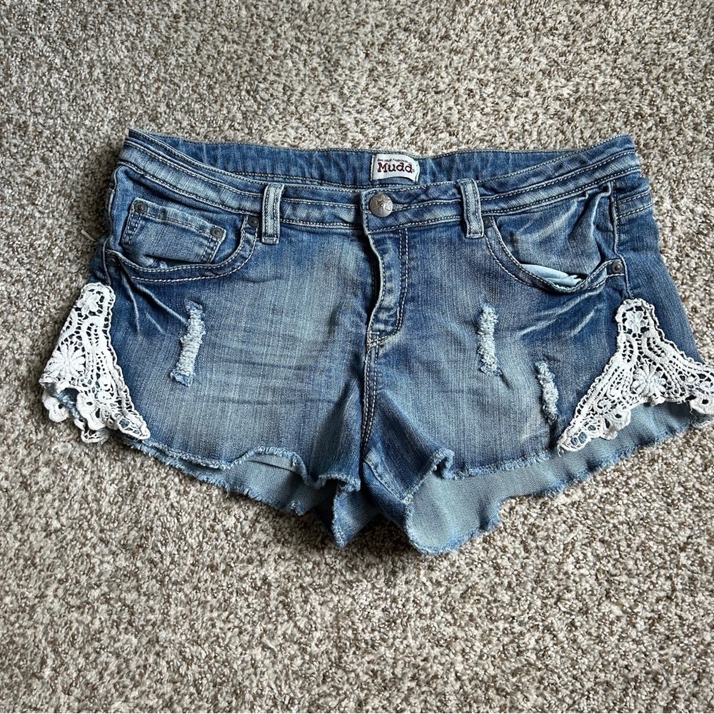 Mudd Vintage Lace Short Shorties Denim Jean Casual Y2K 12